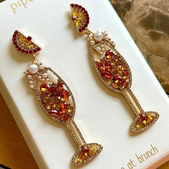 Brand New Piper K “Meet me at Brunch” Cocktail Crystal Rhinestone Drop Earrings - Picture 5 of 12